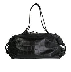 YSL Croc Embossed Bowling Tote, Black, Leather, 0317